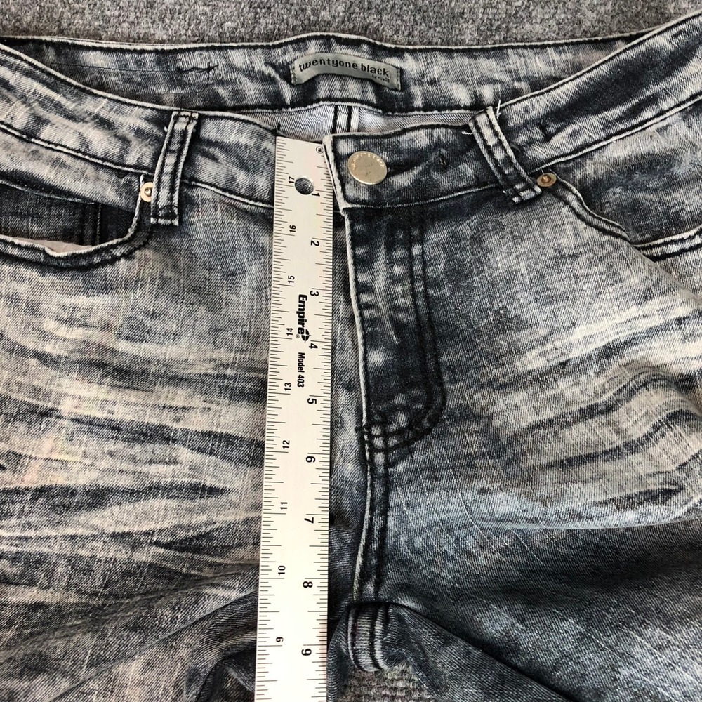 Twentyone Black Acid Wash Cropped Jeans Zipper Ankle Frayed Hem Size 13/14 - Picture 10 of 14